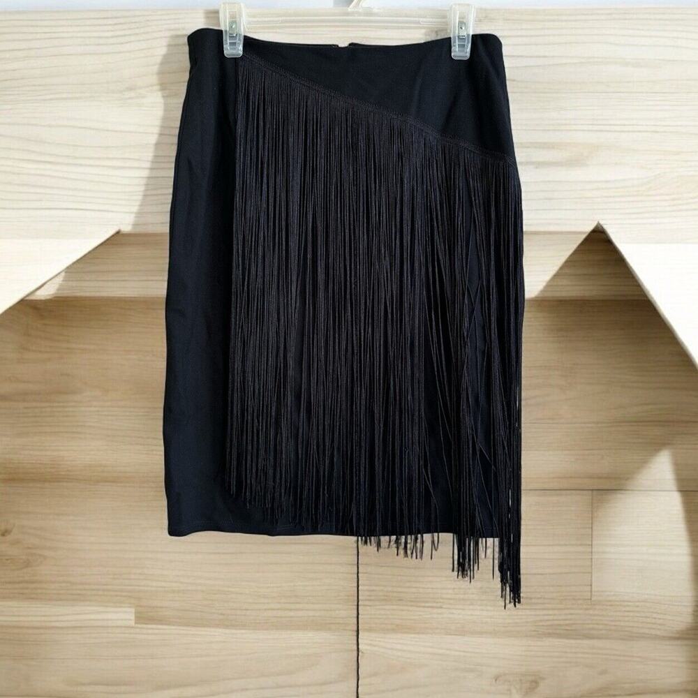 ROBERT RODRIGUEZβ Black Stretchy Fringe Skirt Womenβs M Medium Fringed